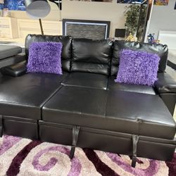 Black Pull Out Sleeper Sofa With Storage Chaise Huge 4th Of July Sale Only $799