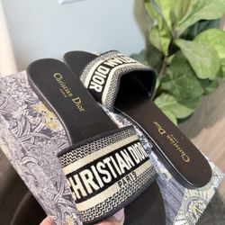 Christian Dior Dway Slide Black embroidered cotton Size 41