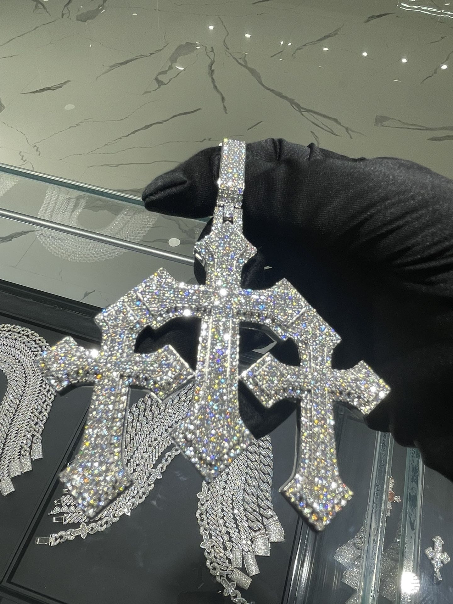 Iced Out Custom Chrome Hearts Cross Pendants VVS Passes Diamond