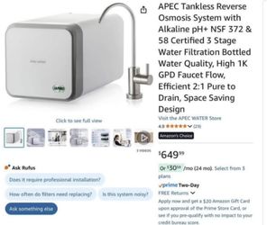 APEC Tankless Reverse Osmosis System with Alkaline pH+ NSF 372 & 58 Certified 3 Stage Water Filtration Bottled Water Quality, High 1K GPD Faucet Flow,