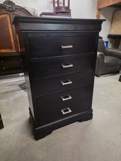 Modern Black 5 Drawer Tallboy Dresser