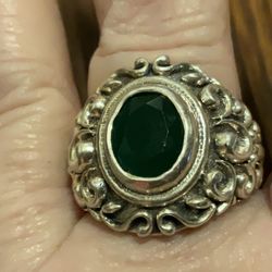 Sterling Green Agate Ring Size 8.5. 