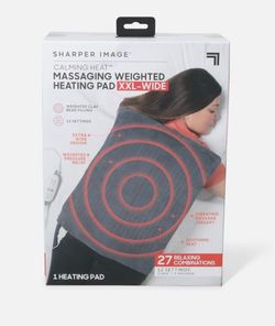 NEW Sharper Image Calming Heat XXL Wide Massaging Weighted Heating Pad, grey. 20 x 24 inches, 5 lb w