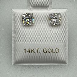 14k Gold Princess Cut Genuine Swarovski Stud Earrings