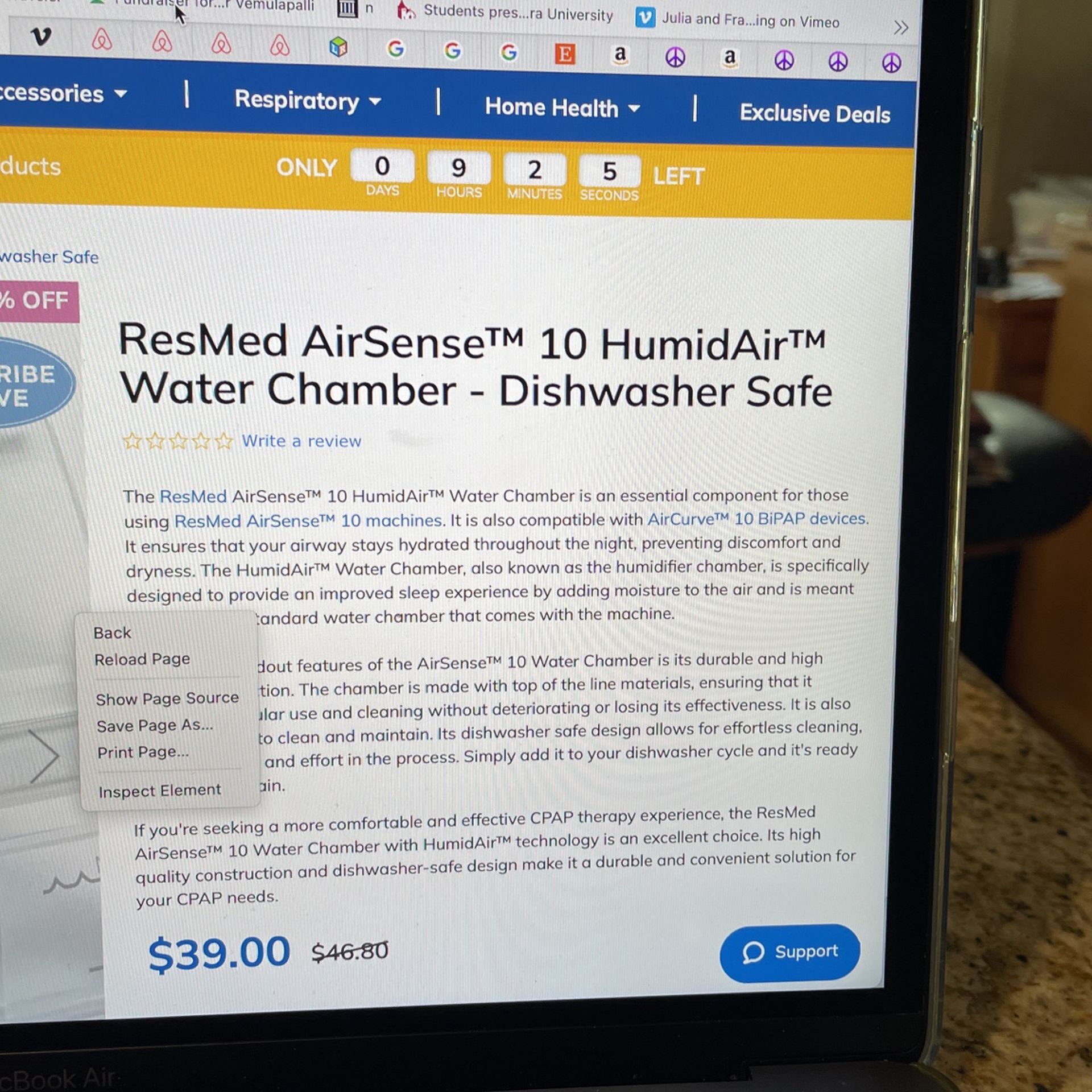 ResMed AirSense 10 Humid air Water Chamber