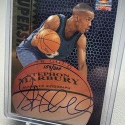 1997-98 Score Board Autographed Collection Gold /300 #9 Stephon Marbury AUTO