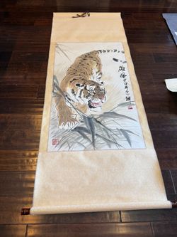Chinese Tiger Painting Hanging Scroll