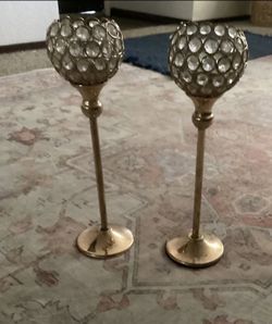 Gold Crystal Ball Candle Holders Set of 2