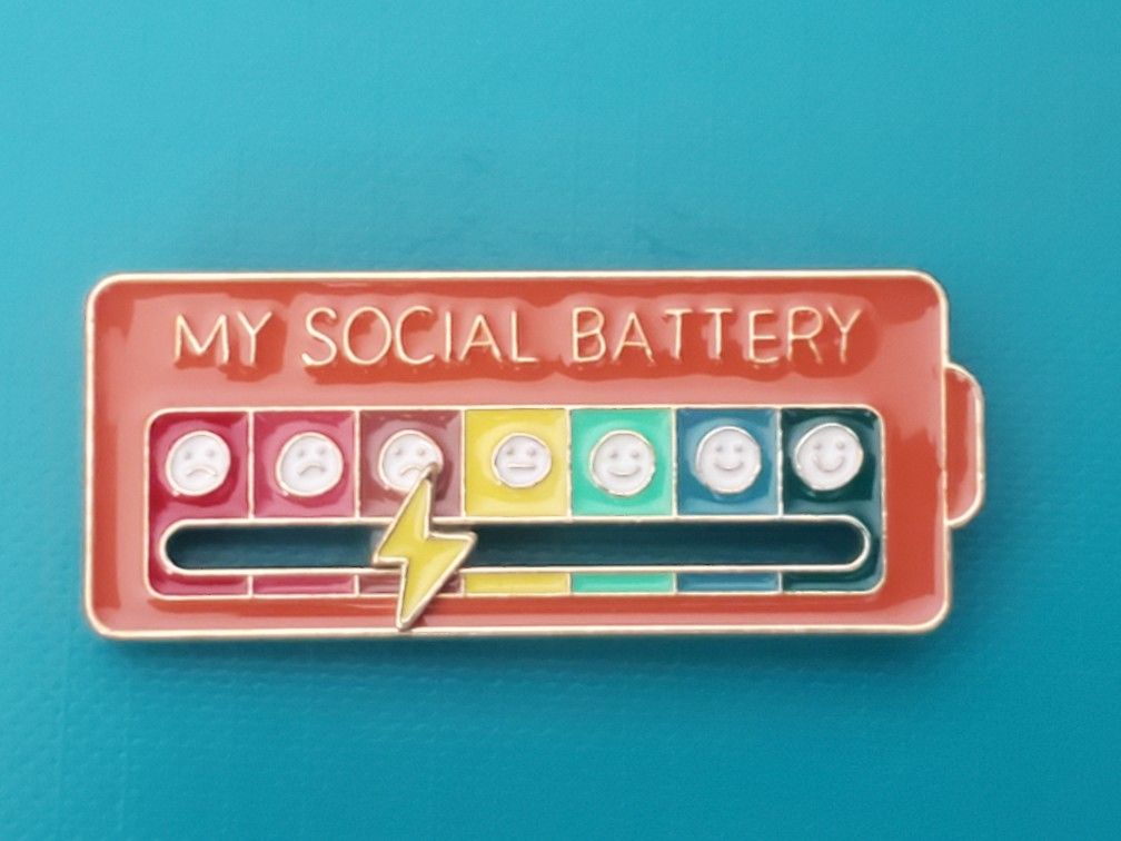 Orange Enamel Social Battery Humorous Pin