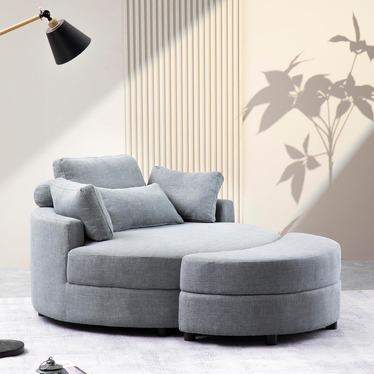 51.2" Oversized Accent Barrel Chair with Adjustable Headrest, Storage Ottoman and 4 Pillows, Round Barrel Armchair Leisure Club Cozy Round Chair for H