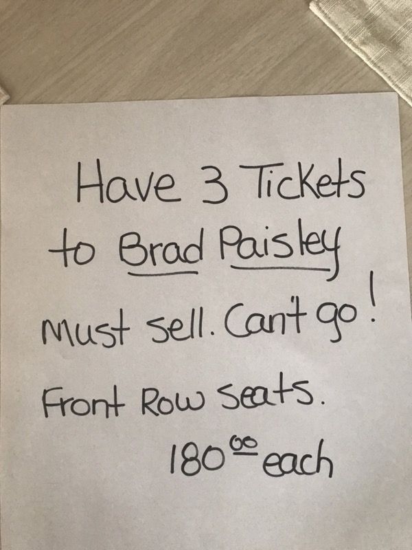 Tickets to Brad Paisley concert