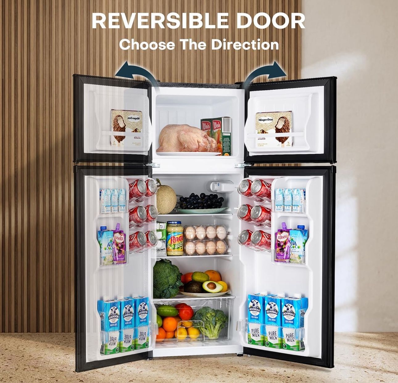 4.0 Cu.Ft. Mini Fridge with Freezer, Dorm Essentials, Double Door, Small Refrigerator for Office, Dorm, Bedroom, Adjustable Thermostat, Large Capacity