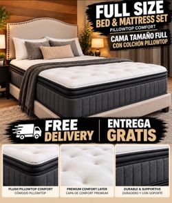 🌟Flash sale! Brand New Full Size Bed & Mattress Set Pillowtop