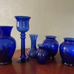 Vintage Set of 6 Cobalt Blue Glass Vases – Beautiful Home Decor Collection
