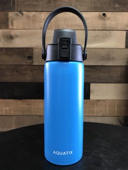 New Aquatix Double Wall Insulated Bottle Sea Mist Blue 21 ounce Keeps your water cold 24 hours hot 6 hours