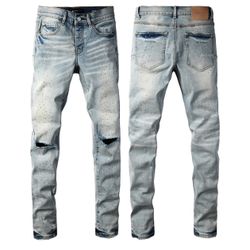 Blue distressed ripped purple jeans denim slim fit jeans #distresseddenim