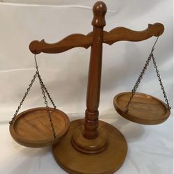 Vintage Wooden Balance Scale Decorative Justice Scales 14” Tall Display