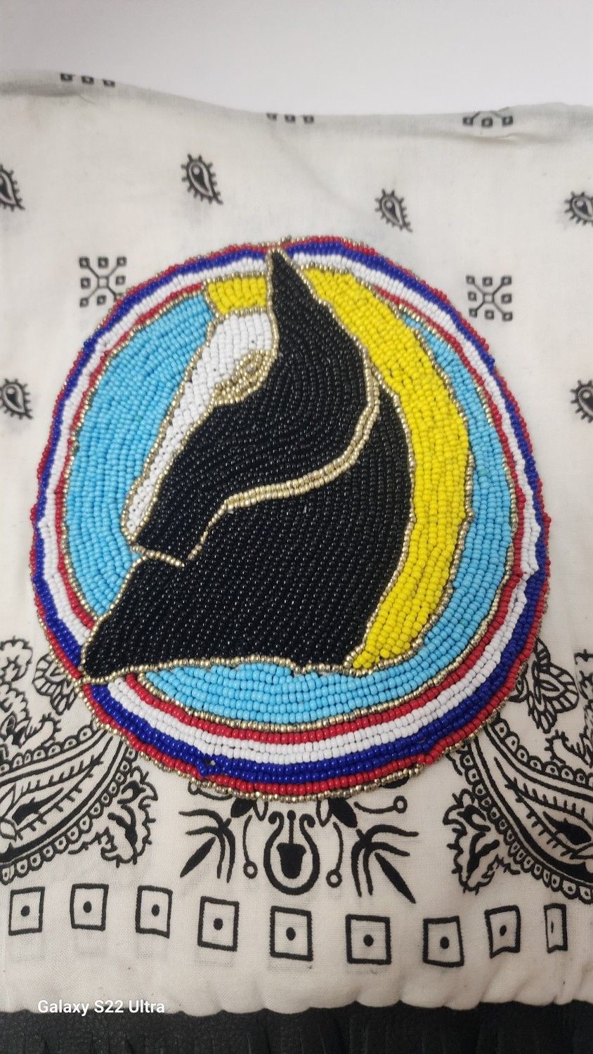 Beaded Leather Fringed Bag