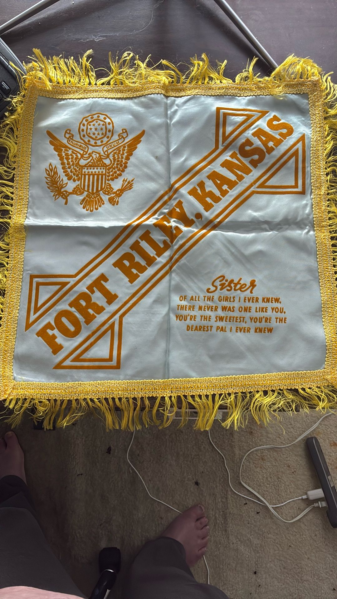 Vintage US Army Silk Pillow Case Fringed