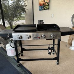 Royal Gourmet 4-Burner Portable Flat Top Gas Grill and Griddle Combo with Folding Legs, Black & Silver