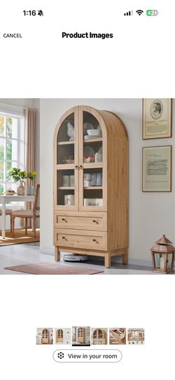 71" Tall Arched Kitchen Pantry, Modern Farmhouse Wood Kitchens Storage Cabinets with 2 Large Drawers and Adjustable Shelves, Versatile Cupboard