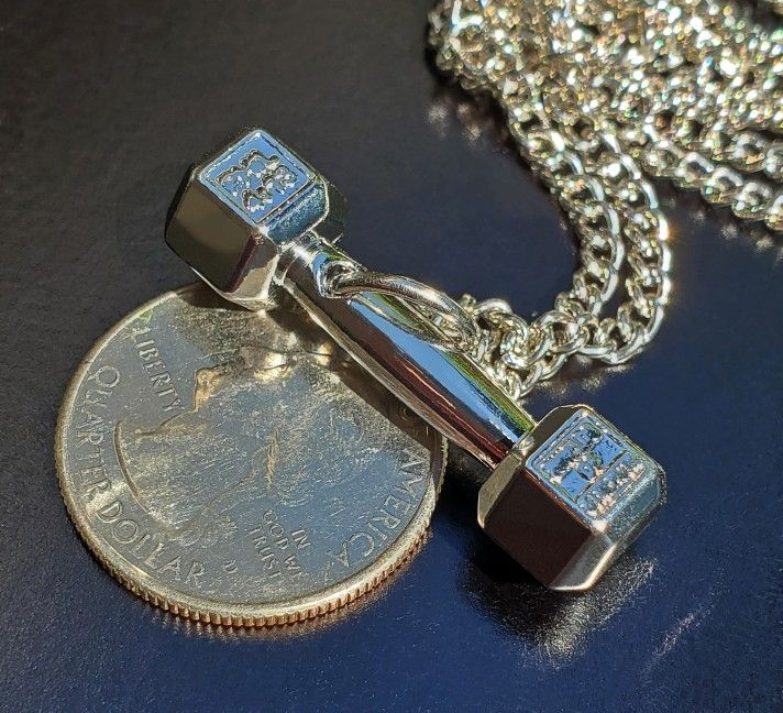 Stainless Steel Dumbell Pendant 22 Inch Chain Necklace