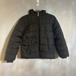 Boys black zip up hoodie puffer jacket size medium