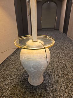 Vintage 1980s Postmodern Plaster Floor Lamp with Integrated Glass Tray Table & Coolie Shade
