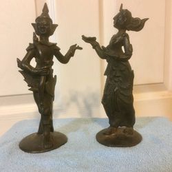 Rama and Sita - vintage Hindu Burmese bronze statue pair