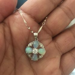 925 sterling silver Rainbow Ethiopian opal pendant necklace