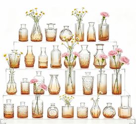 Amber Glass Bud Vase Set