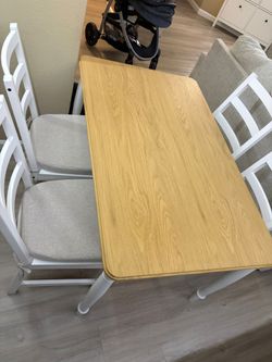 IKEA Dining Table Set with 4 Chairs – White & Natural Wood