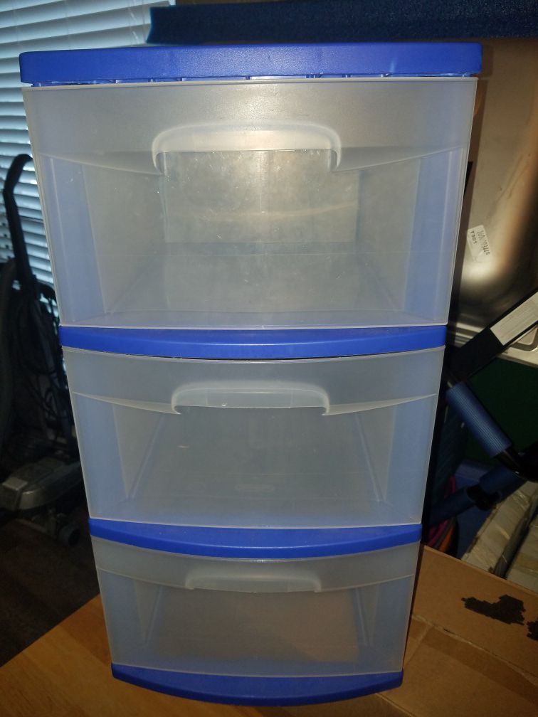 3 drawer blue plastic storage tote