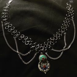 Strong Necklace With Real Turquoise Stone 