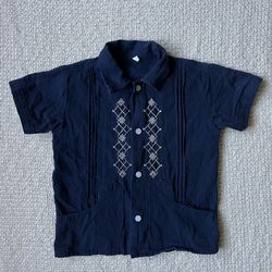 Navy Embroidered Button-Up Shirt – Toddler Size