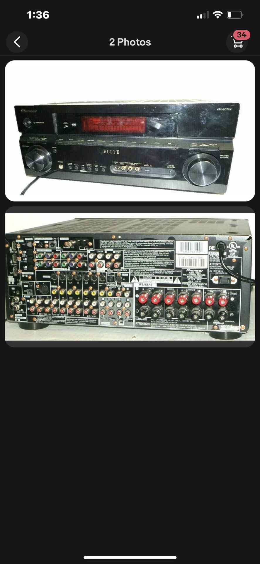 Pioneer Elite Vsx -90  7.1 Channel (770 watts ) W/ Remote 
