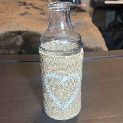 Cute Glass Bottle Vase & Burlap Wrap Love Heart Rustic Wedding Home Decor Gift