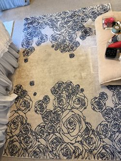 navy flower rug