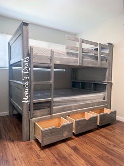 Solid Wood Full Bunk Bed With 3 Drawers And Memory Foam Mattresses $1,300