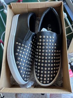 Size 7.5 Black Stud Slip On Shoes