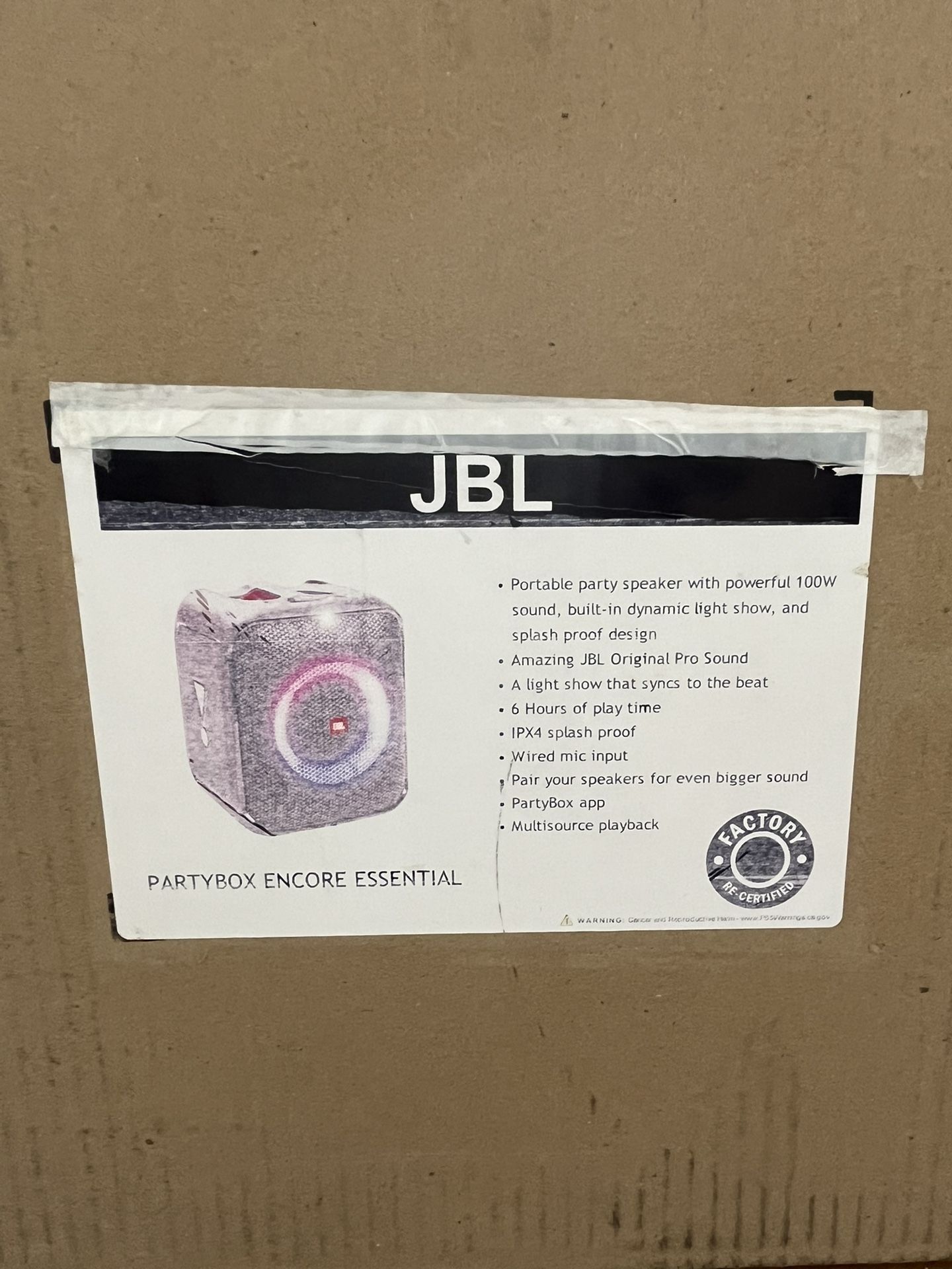 JBLPartybox Encore, Factory Re Certified, In Good Condtion