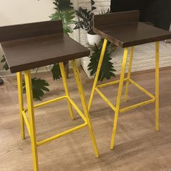 Pair of  Yellow Industrial Counter / Bar Stools / Plant stands 