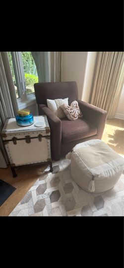 Crate and barrel brown arms chairs (2) & ottoman