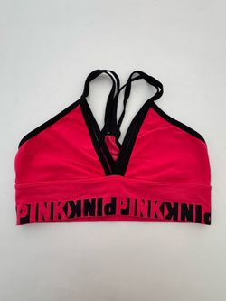 Pre Owned Good  Victoria’s Secret PINK  Sports Bra  Multi Strap Red Black  Women  Size Medium