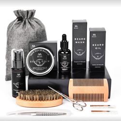 New! Beard Kit for Men Grooming & Care, with Trimming Tool Set, Natural Beard Care Growth Oil & Wash, Brush, Comb, Scissors & Storage Bag