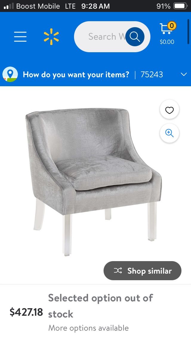Accent chair with acrylic legs