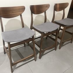 Mid Century Modern Counter Stools (Set of 3)