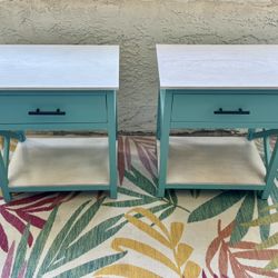 2 Turquoise/Teal Tropical Beach Themed End Tables Nightstands With Drawers