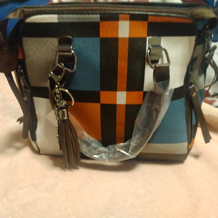 Color block Check Pattern Handbag 