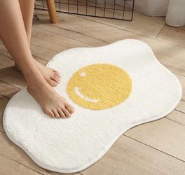 Bathroom Rug Non Slip, Bath Mat Bathroom, Ultra Soft Cozy Water Absorbent Resistant, Cute Yolk Egg Shape, Machine Washable Fit for Bathtub 17.7x25.6in